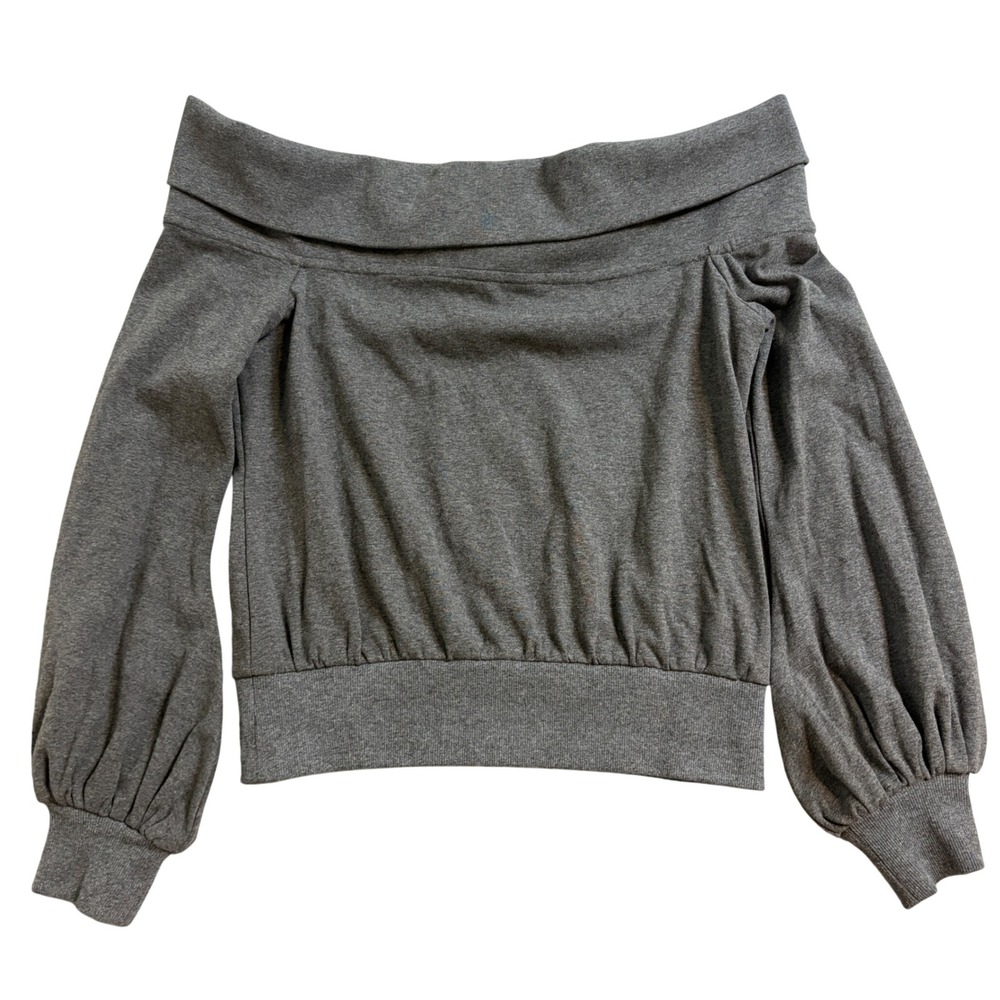 Privacy Please Off Shoulder Balloon Sleeve Sweatshirt Top Medium Heather Grey